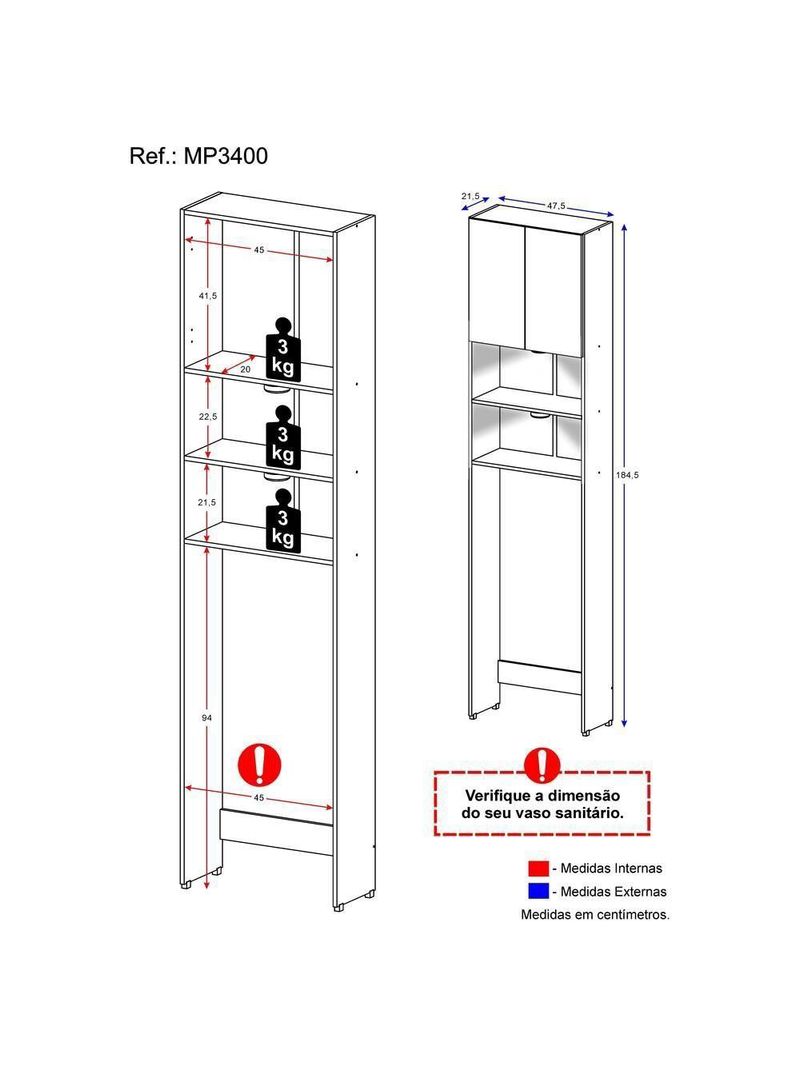 Armário Banheiro com 2 Leds para Sanitário e 2 Portas Branco