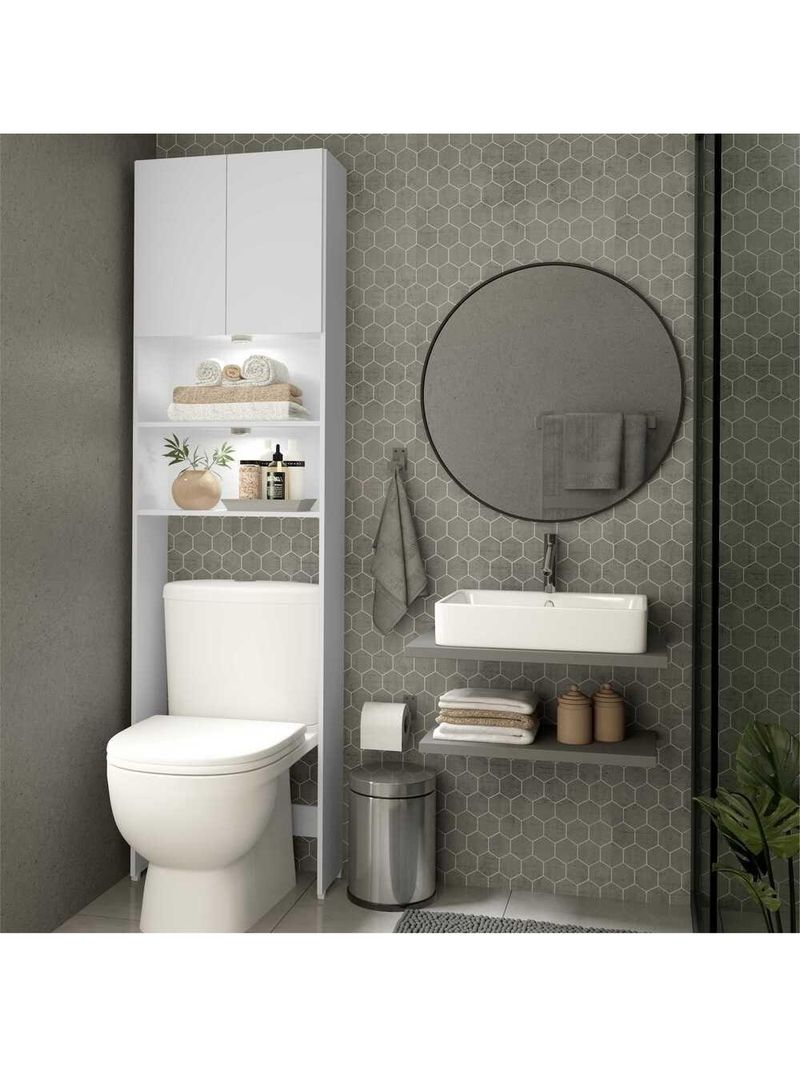 Armário Banheiro com 2 Leds para Sanitário e 2 Portas Branco