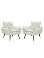 Kit De 2 Poltronas Opala Conforto Tecido Boucle Pés Trapézio Off White