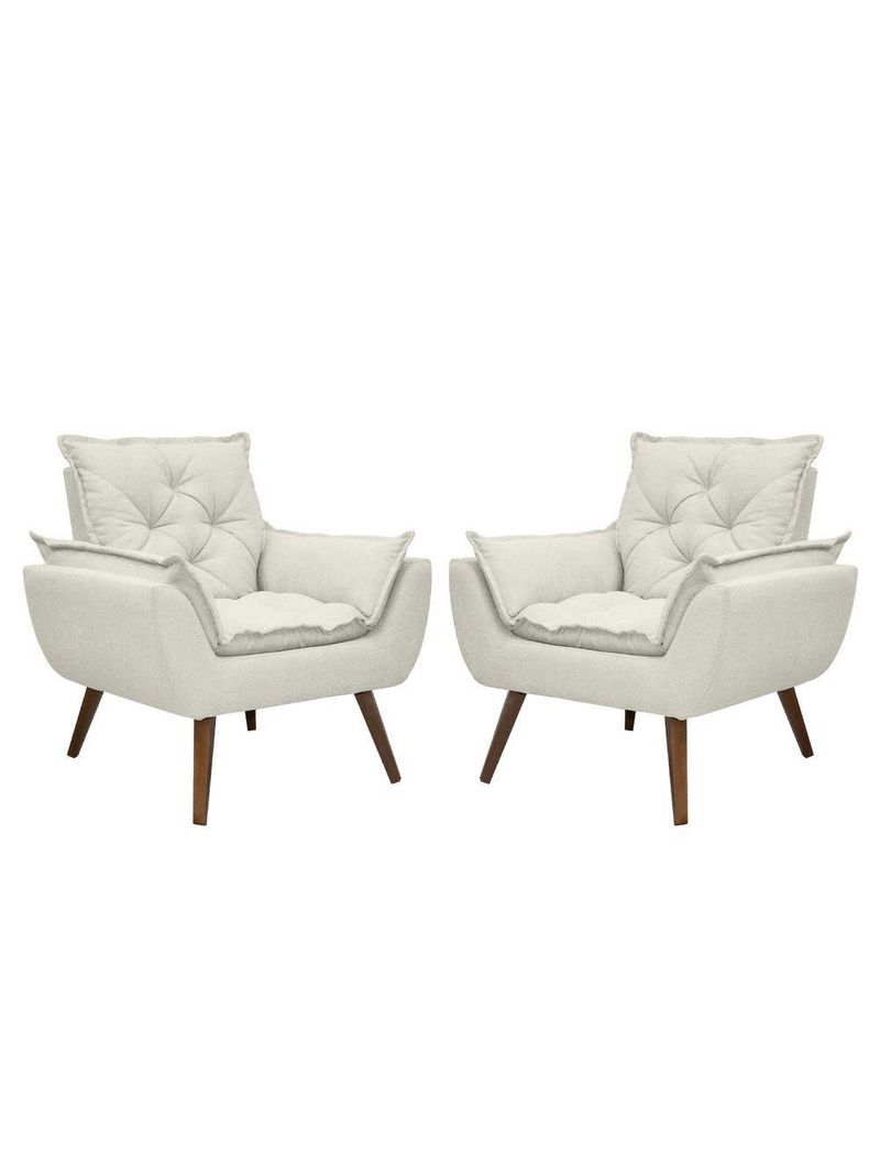 Kit De 2 Poltronas Opala Conforto Tecido Boucle Pés Trapézio Off White