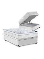 Cama Box Baú Casal Tecido Sintético Branco com Colchão Toronto Molas Ensacadas Branco D33