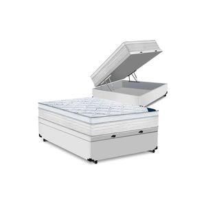 Cama Box Baú Casal Tecido Sintético Branco com Colchão Toronto Molas Ensacadas Branco D33