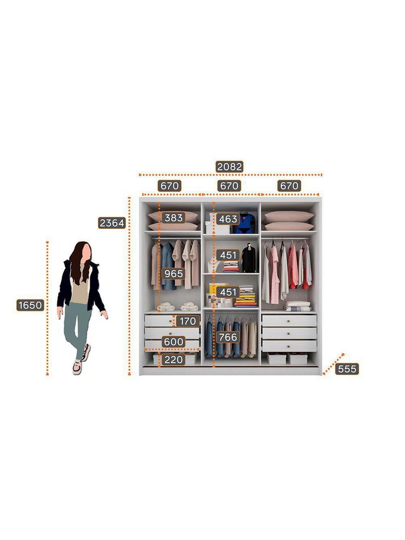 Guarda Roupa Kiev 3 Portas 6 Gavetas - Clic Móveis Branco