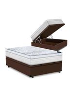 Cama Box Baú Casal Tecido Sintético Marrom com Colchão 138 Toronto Molas Ensacadas Branco D33