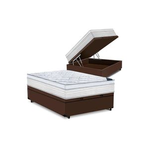 Cama Box Baú Casal Tecido Sintético Marrom com Colchão 138 Toronto Molas Ensacadas Branco D33