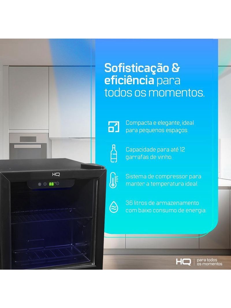 Adega de Vinhos Compressor HQ 36 Litros 12 Garrafas Preto HQ-AV12H 127V