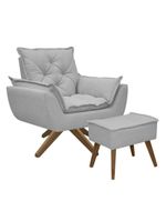 Kit Poltrona E Puff Opala Com Base Em Madeira Tecido Boucle Cinza Escuro