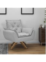 Kit Poltrona E Puff Opala Com Base Em Madeira Tecido Boucle Cinza Escuro