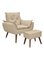 Kit Poltrona E Puff Opala Conforto Pé Trapézio Tecido Boucle Areia