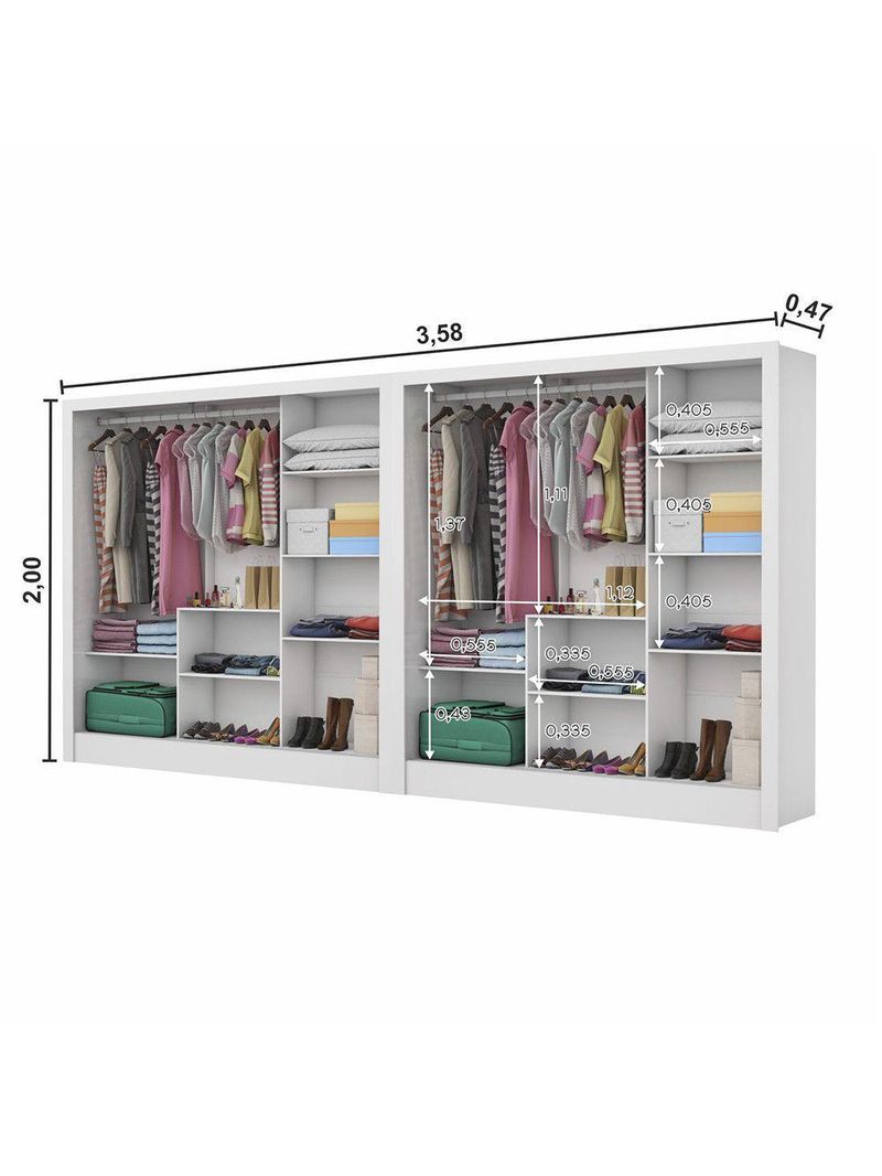 Closet Casal Duplo Fortaleza 6 Portas Premium 12 Prateleiras - Branco