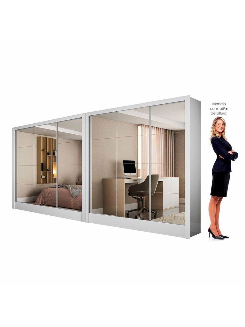 Closet Casal Duplo Fortaleza 6 Portas Premium 12 Prateleiras - Branco