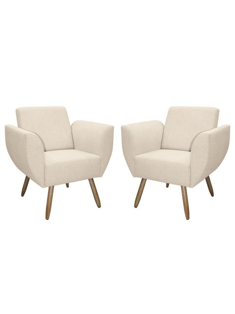 Kit De 2 Poltronas Jolly Cadeira Decorativa Em Tecido Boucle Off White