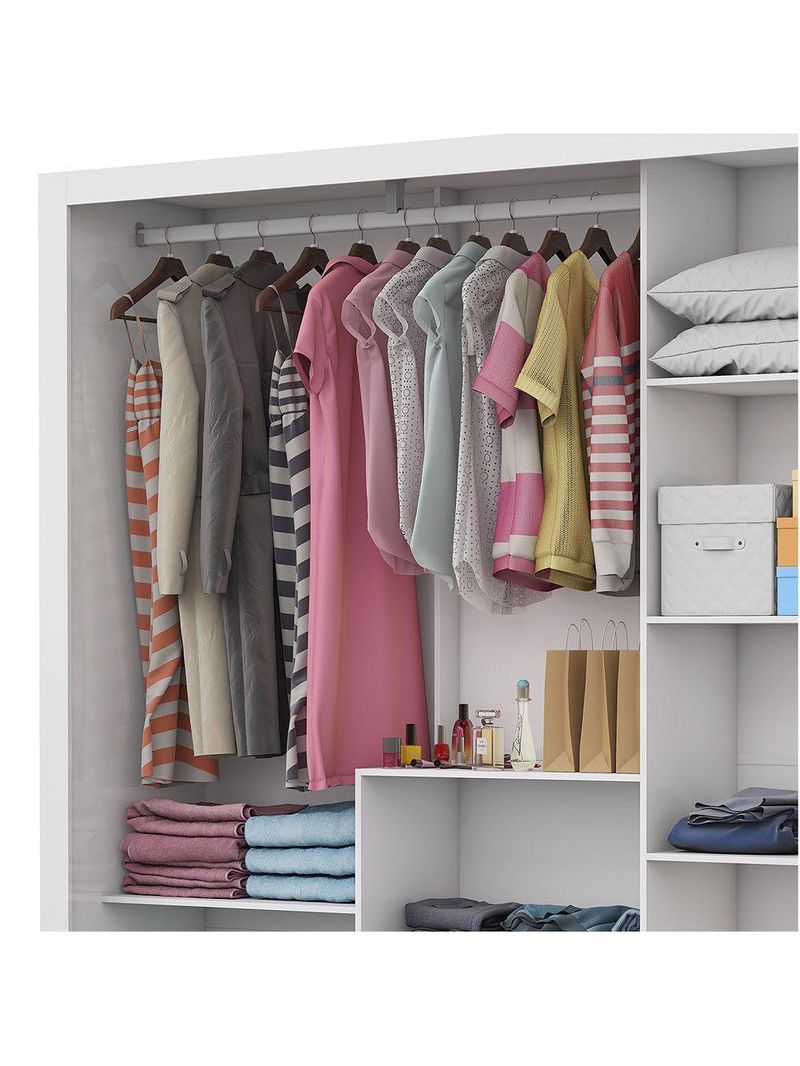 Guarda Roupa Casal Fortaleza 3 Portas Espelho Carioca Branco
