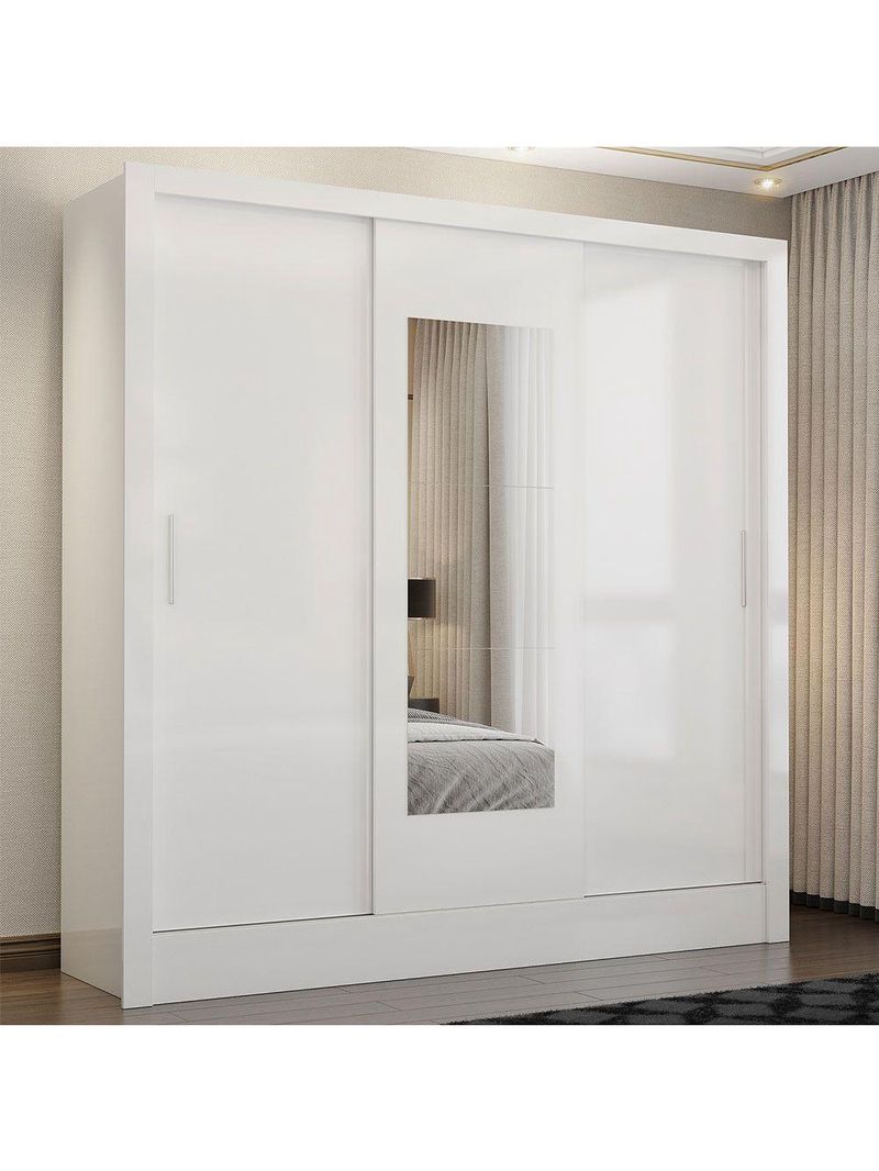 Guarda Roupa Casal Fortaleza 3 Portas Espelho Carioca Branco