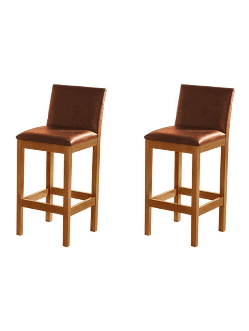 Kit 2 Banquetas Alta Pérola Com Encosto Estofada Em Couro Pu Caramelo Madeira Maciça CastanhoMarrom
