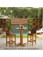 Kit 2 Banquetas Alta Pérola Com Encosto Estofada Em Couro Pu Caramelo Madeira Maciça CastanhoMarrom