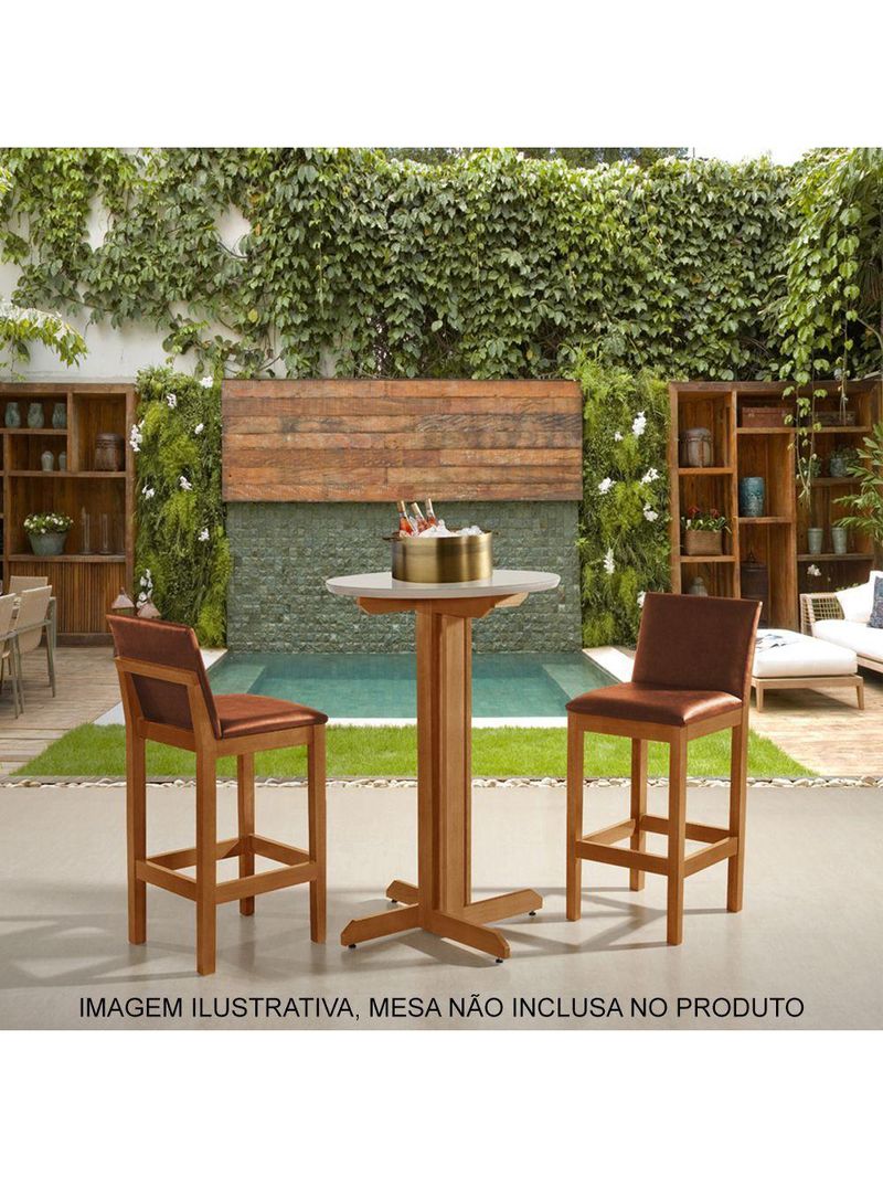 Kit 2 Banquetas Alta Pérola Com Encosto Estofada Em Couro Pu Caramelo Madeira Maciça CastanhoMarrom