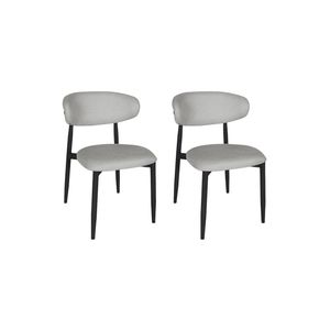 Kit 2 Cadeiras De Jantar Lucy Estrutura Aço Carbono Laminado Preto Com Estofado Linho Cinza