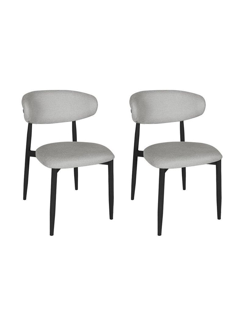 Kit 2 Cadeiras De Jantar Lucy Estrutura Aço Carbono Laminado Preto Com Estofado Linho Cinza