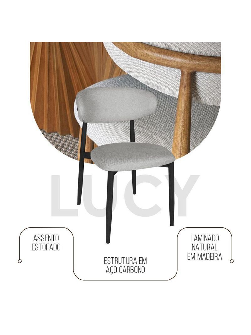 Kit 2 Cadeiras De Jantar Lucy Estrutura Aço Carbono Laminado Preto Com Estofado Linho Cinza