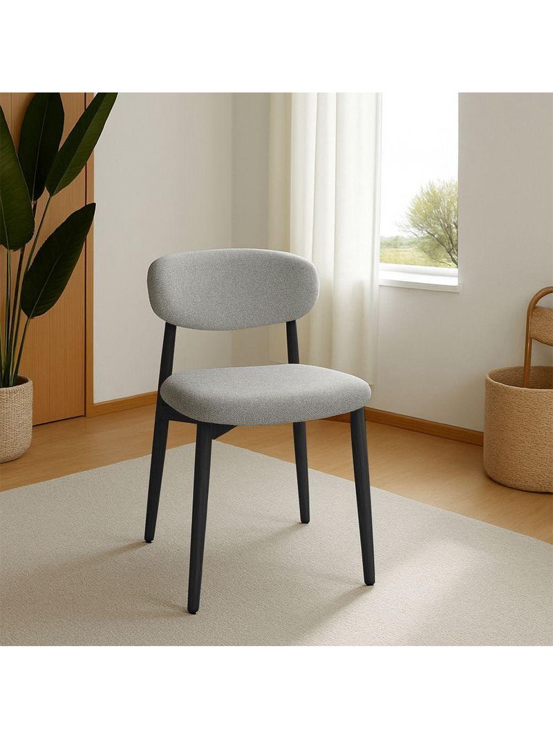 Kit 2 Cadeiras De Jantar Lucy Estrutura Aço Carbono Laminado Preto Com Estofado Linho Cinza