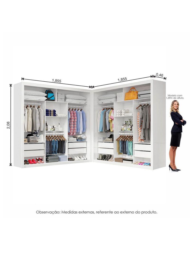 Closet Casal Premium Clarice 8 Gavetas Carioca Móveis Branco