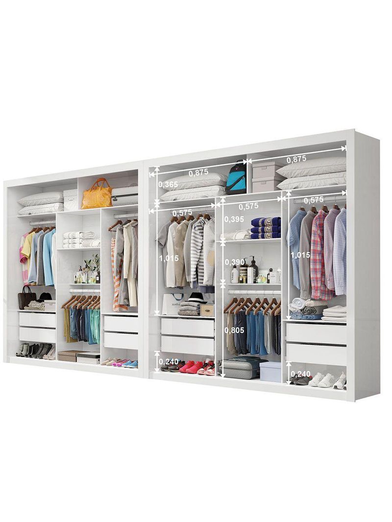 Closet Casal Premium Clarice 8 Gavetas Carioca Móveis Branco