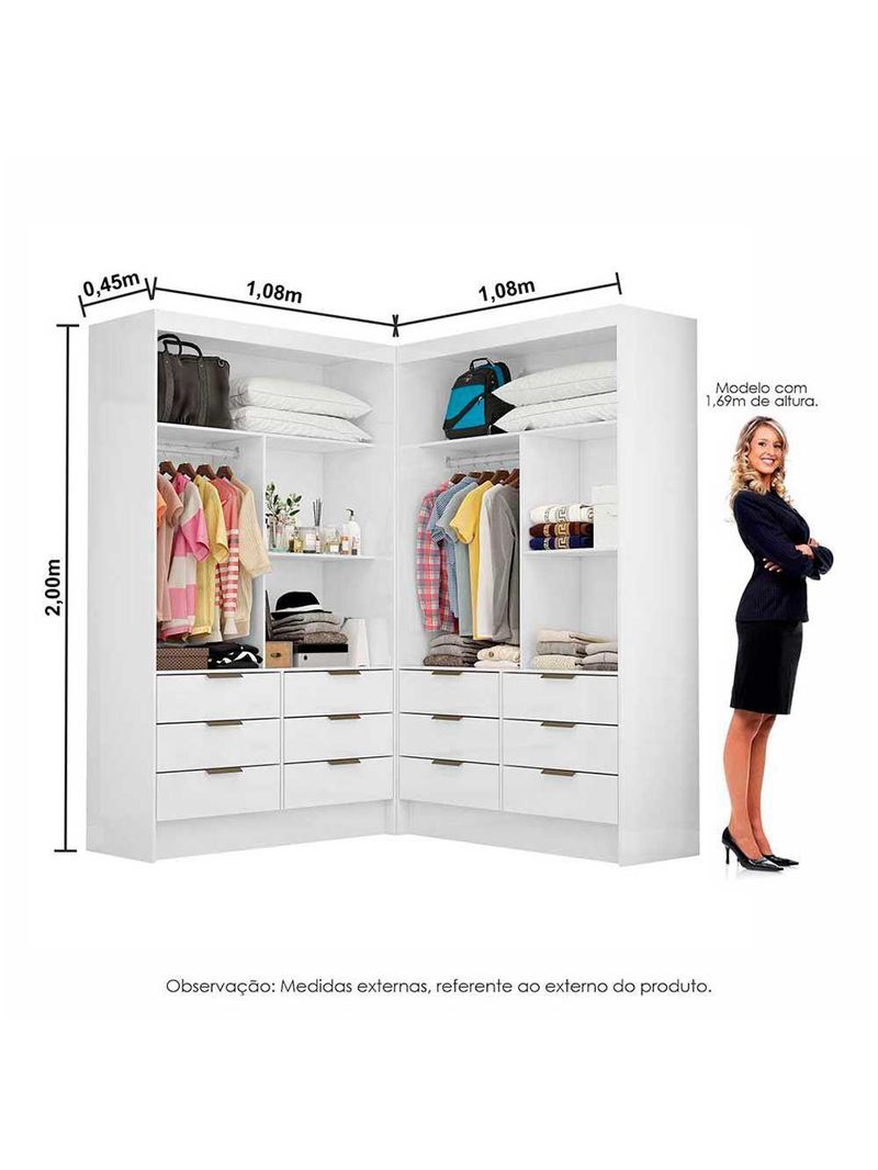 Closet Casal Duplo Sevilha Premium Com 12 Gavetas Branco