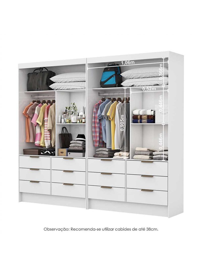 Closet Casal Duplo Sevilha Premium Com 12 Gavetas Branco