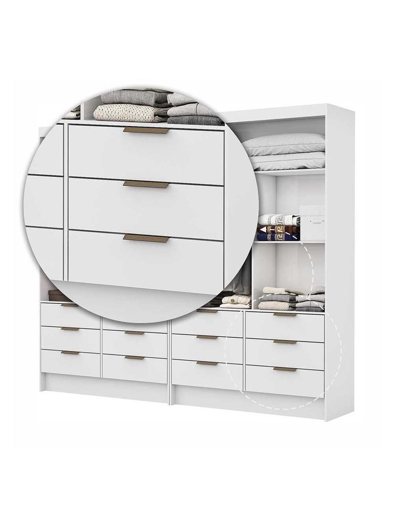 Closet Casal Duplo Sevilha Premium Com 12 Gavetas Branco