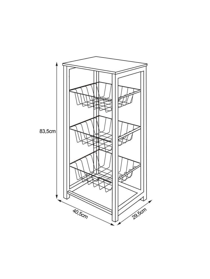 Fruteira De Chão Cozinha Desmontada Aço Cobre Tampo Preto Madri - Cor: Preto