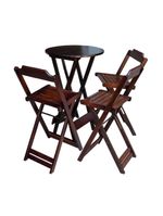 Kit Mesa Bistrô Dobrável Em Madeira Maciça Com 3 Banquetas Altas - Imbuia - Marrom