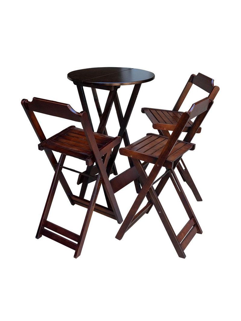Kit Mesa Bistrô Dobrável Em Madeira Maciça Com 3 Banquetas Altas - Imbuia - Marrom