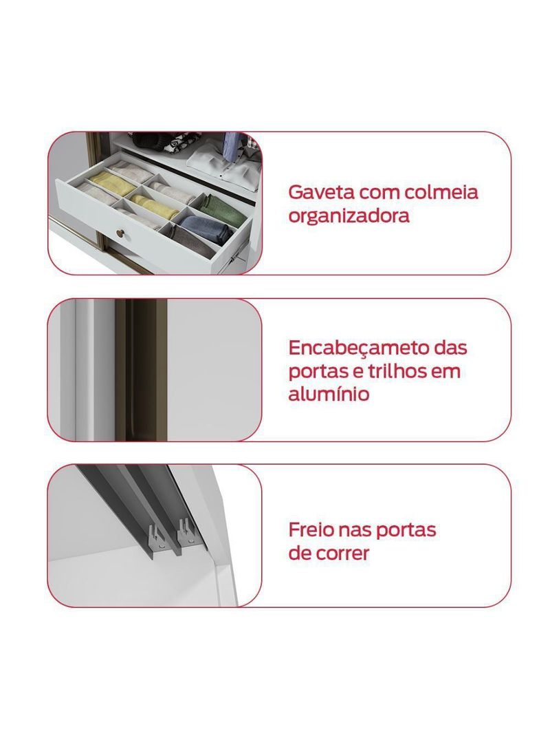 Guarda-roupa Casal Spazio 270 3 Portas 6 Gavetas Branco Lopas