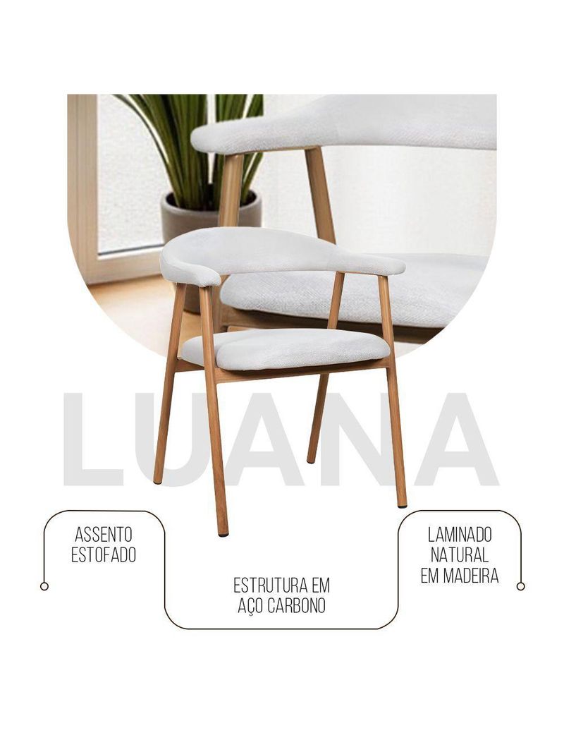 Kit 2 Cadeiras De Jantar Luana Estrutura Aço Carbono Laminado Natural Com Estofado Linho Cru