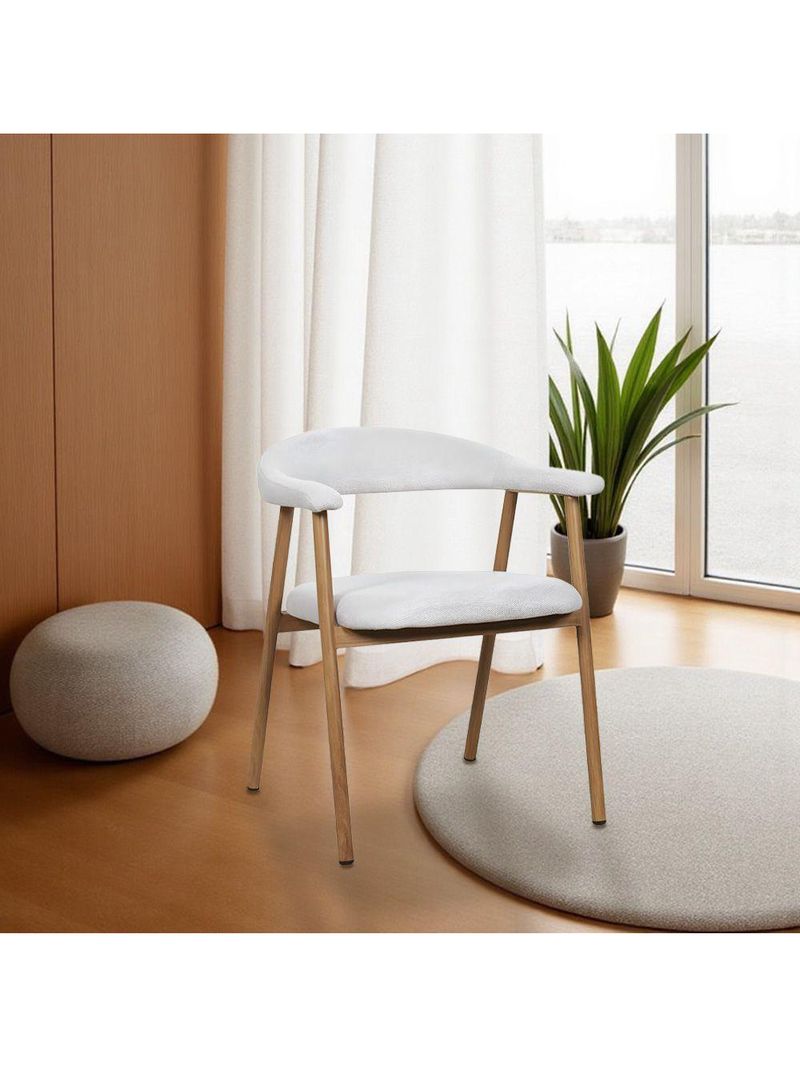 Kit 2 Cadeiras De Jantar Luana Estrutura Aço Carbono Laminado Natural Com Estofado Linho Cru