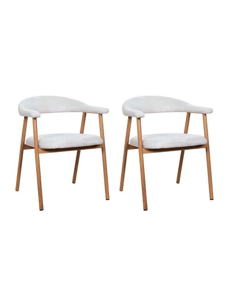 Kit 2 Cadeiras De Jantar Luana Estrutura Aço Carbono Laminado Natural Com Estofado Linho Cru