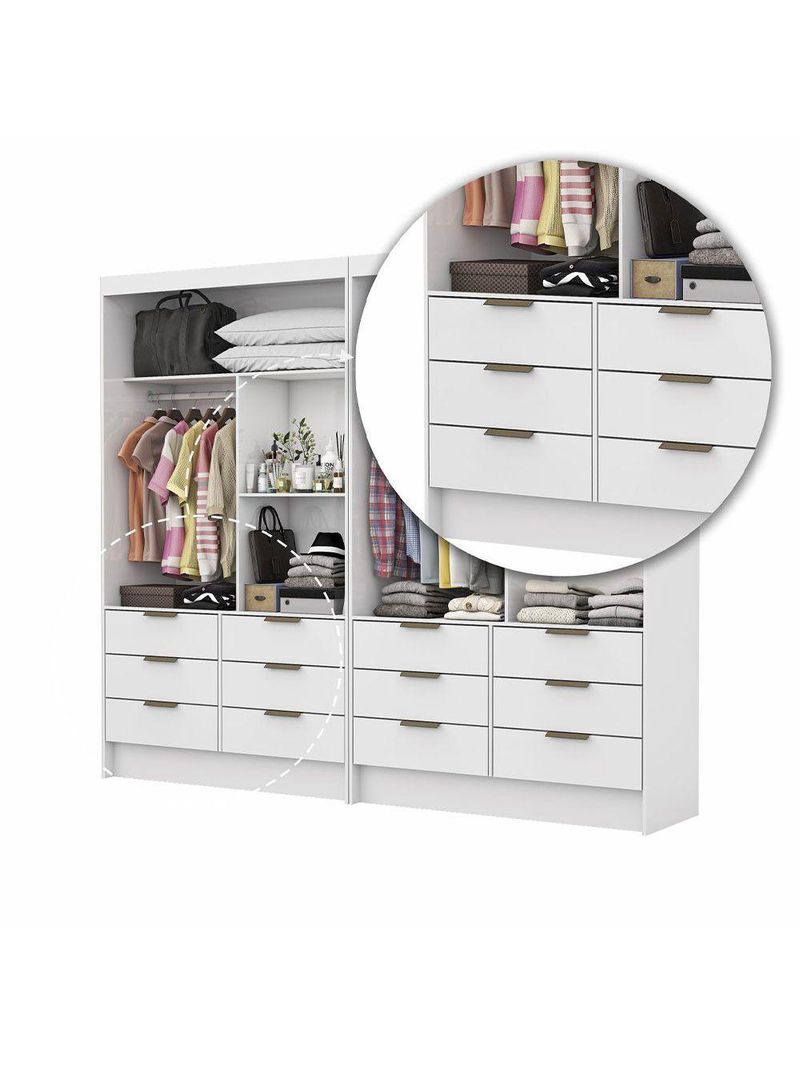 Closet Casal Sevilha 4 Portas Premium 12 Gavetas - Branco