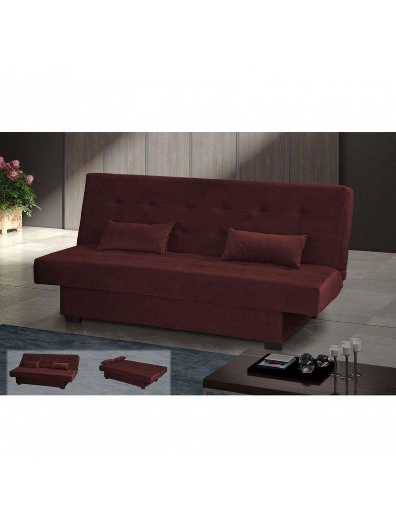 Sofá Cama Casal 3 Lugares Laila - Veludo Vinho
