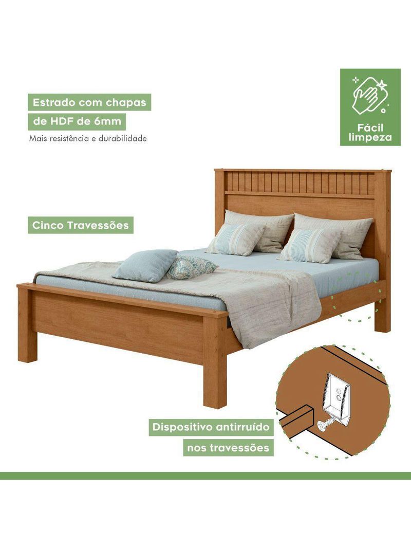 Cama Casal Convencional Estrutura Mdf/mdp Athenas Móveis Lopas Amendoa Clean