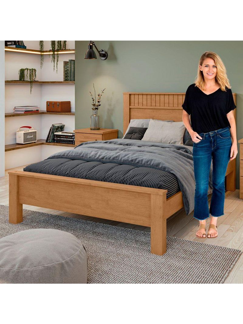 Cama Casal Convencional Estrutura Mdf/mdp Athenas Móveis Lopas Amendoa Clean