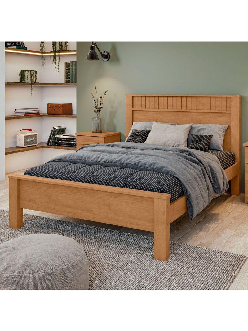 Cama Casal Convencional Estrutura Mdf/mdp Athenas Móveis Lopas Amendoa Clean