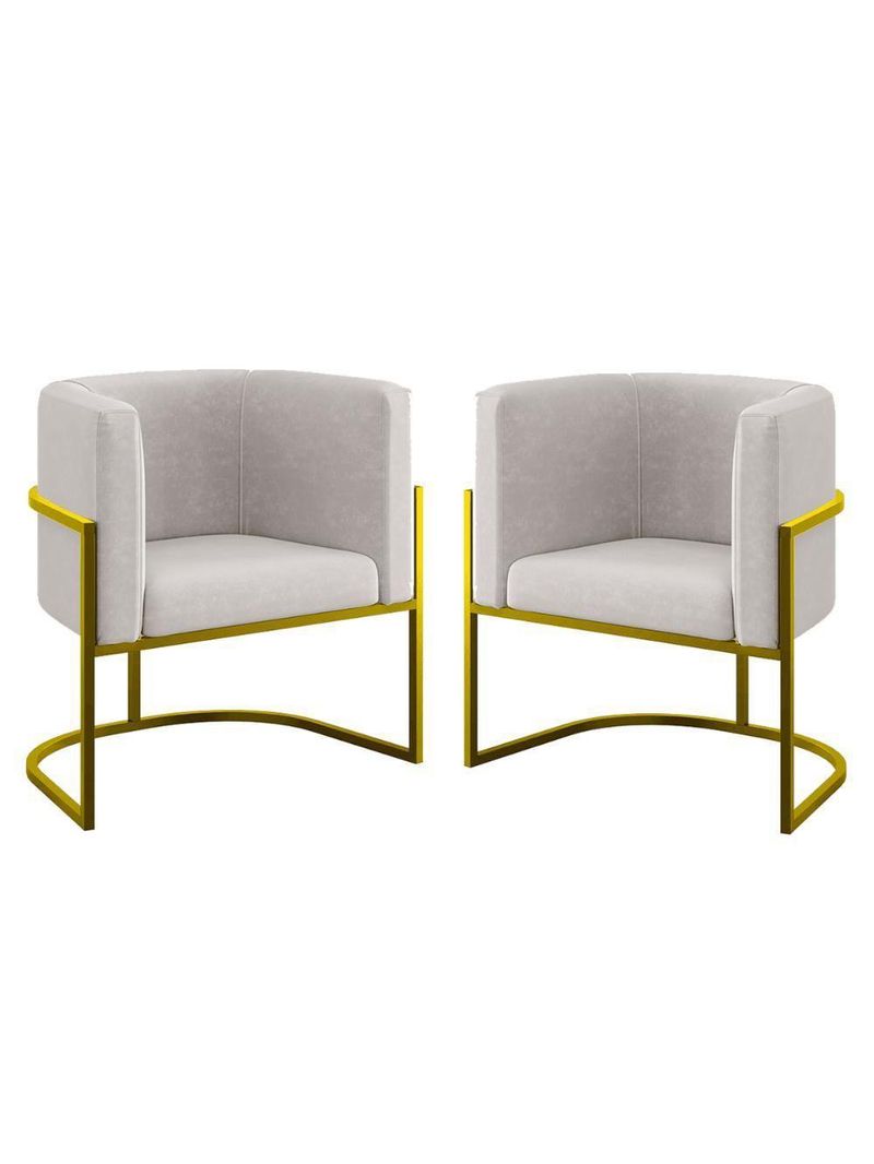 Kit 02 Poltronas Lua Com Base De Metal Gold Sala Reforçada Bege