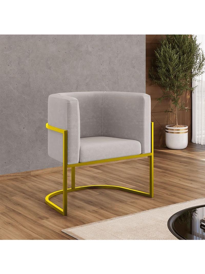 Kit 02 Poltronas Lua Com Base De Metal Gold Sala Reforçada Bege