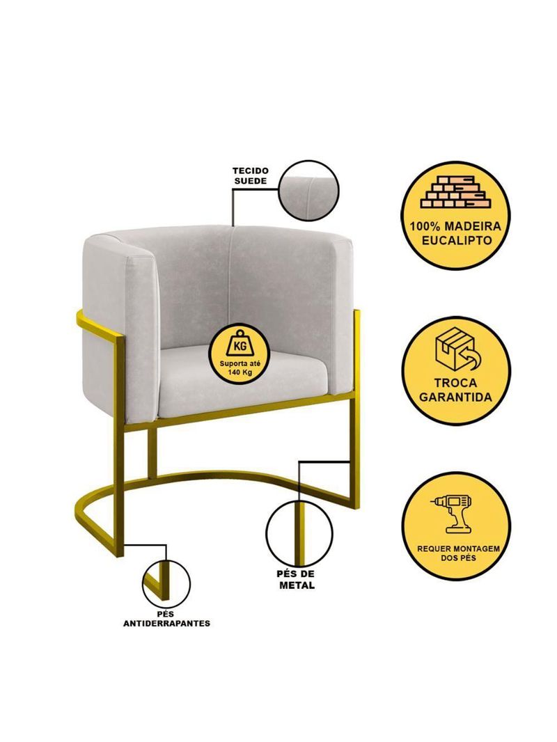 Kit 02 Poltronas Lua Com Base De Metal Gold Sala Reforçada Bege