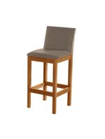 Banqueta Alta Pérola Com Encosto Estofada Em Linho Bege Madeira Maciça Castanho Bege