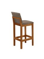 Banqueta Alta Pérola Com Encosto Estofada Em Linho Bege Madeira Maciça Castanho Bege