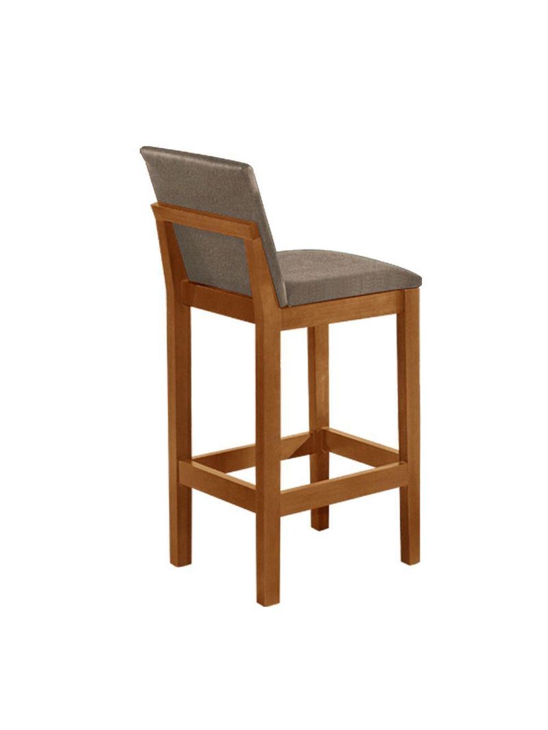 Banqueta Alta Pérola Com Encosto Estofada Em Linho Bege Madeira Maciça Castanho Bege