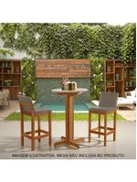 Banqueta Alta Pérola Com Encosto Estofada Em Linho Bege Madeira Maciça Castanho Bege