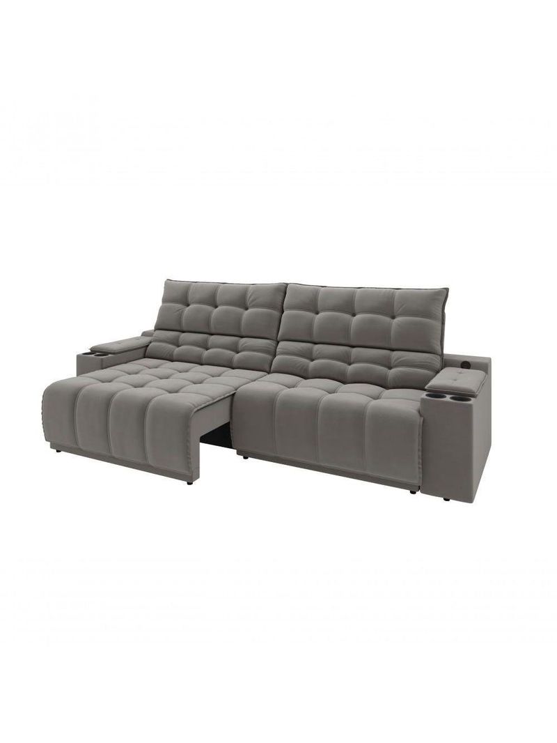 Sofá Connect Premium 2,00m Assento Retrátil-reclinável Com Porta Copos E Entrada Usb Suede Cinza